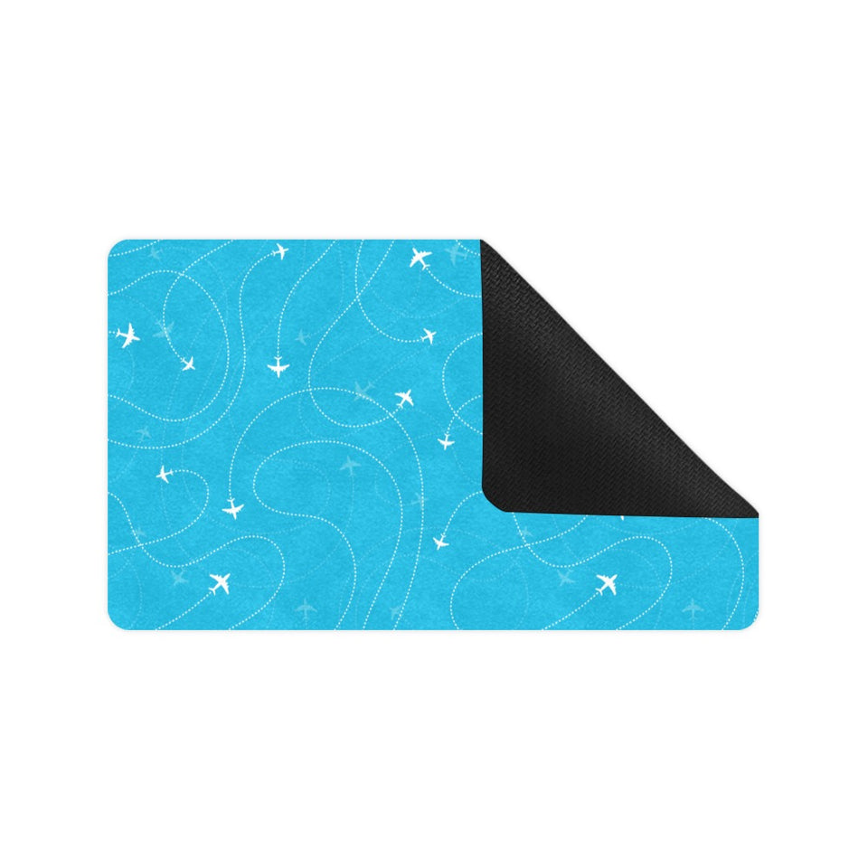 Airplane destinations blue background Doormat