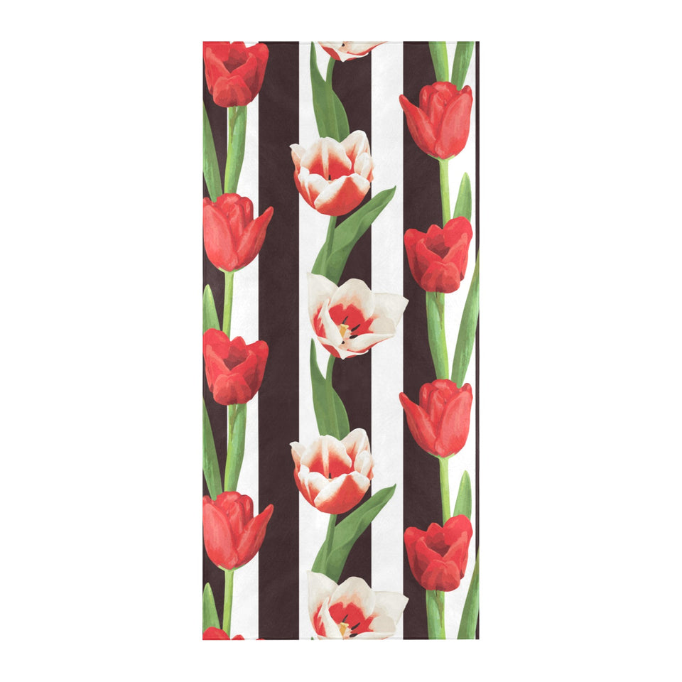 red and white tulips pattern Beach Towel