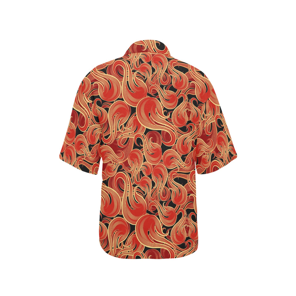 Fire flame pattern Women's All Over Print Hawaiian Shirt