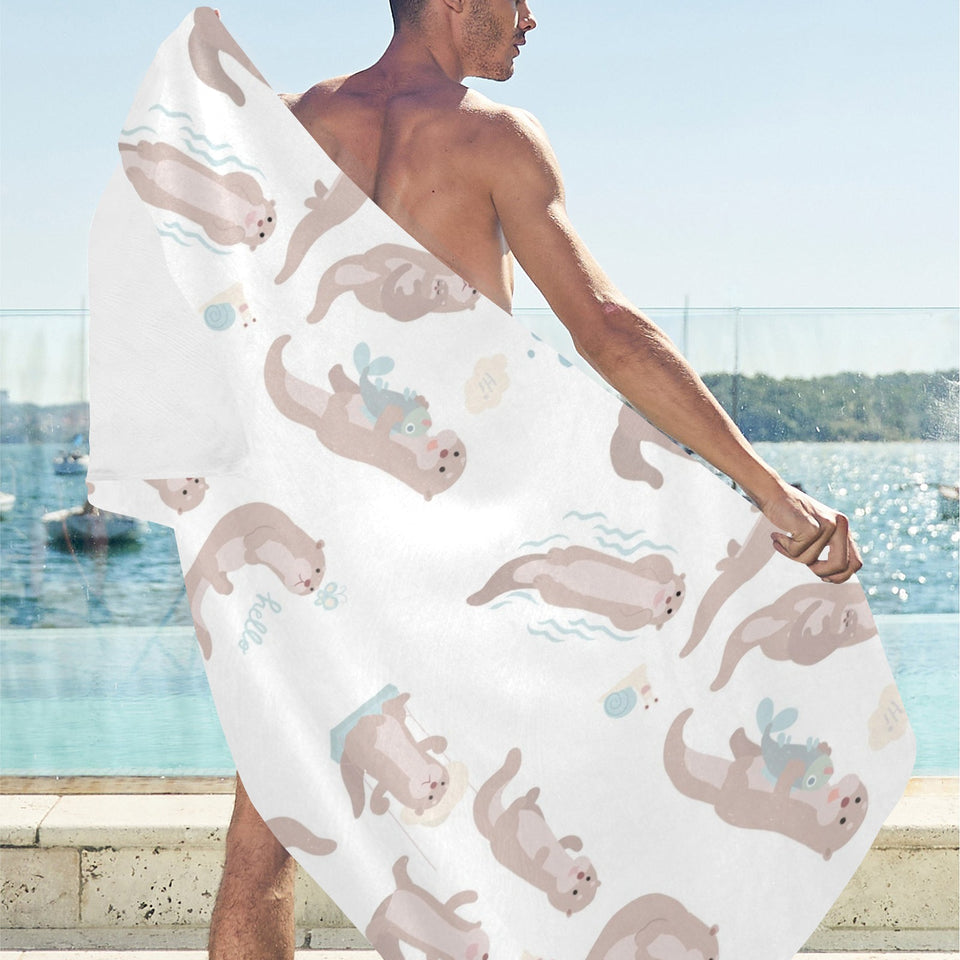 Cute sea otters pattern Beach Towel