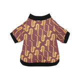 Hand drawn gold saxophone red background All Over Print Pet Dog Round Neck Fuzzy Shirt