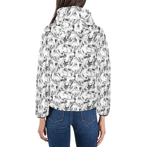 Greyhound Pattern Print Design 01 Women's Padded Hooded Jacket