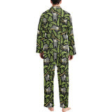 Cute sloths tropical palm leaves black background Men's Long Pajama Set