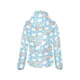 Cute rainbow clound star pattern blue background Women's Padded Hooded Jacket