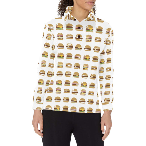 Hamburger Pattern Print Design 02 Women's Long Sleeve Polo Shirt