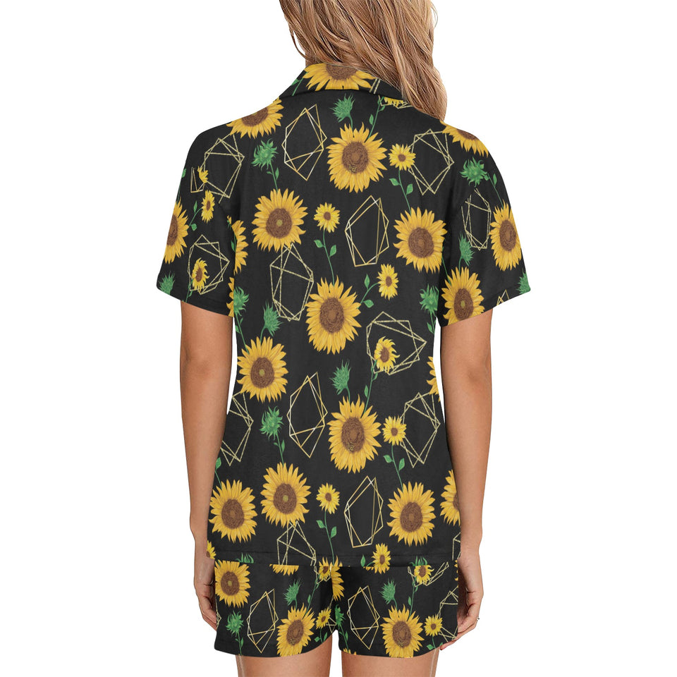 sunflower golden polygonal shapes Women's V-Neck Short Pajama Set