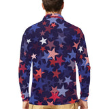 Red blue star pattern Men's Long Sleeve Polo Shirt