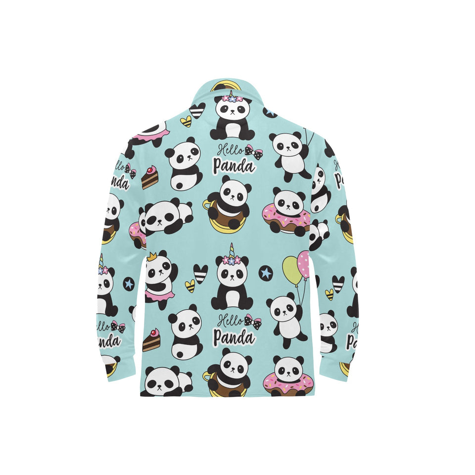 Cute baby panda pattern Men's Long Sleeve Polo Shirt