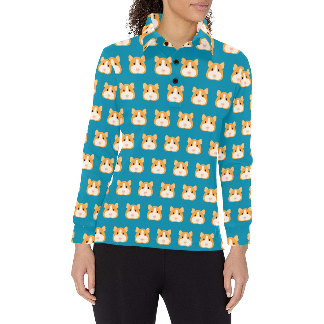 Guinea Pig Pattern Print Design 03 Women's Long Sleeve Polo Shirt