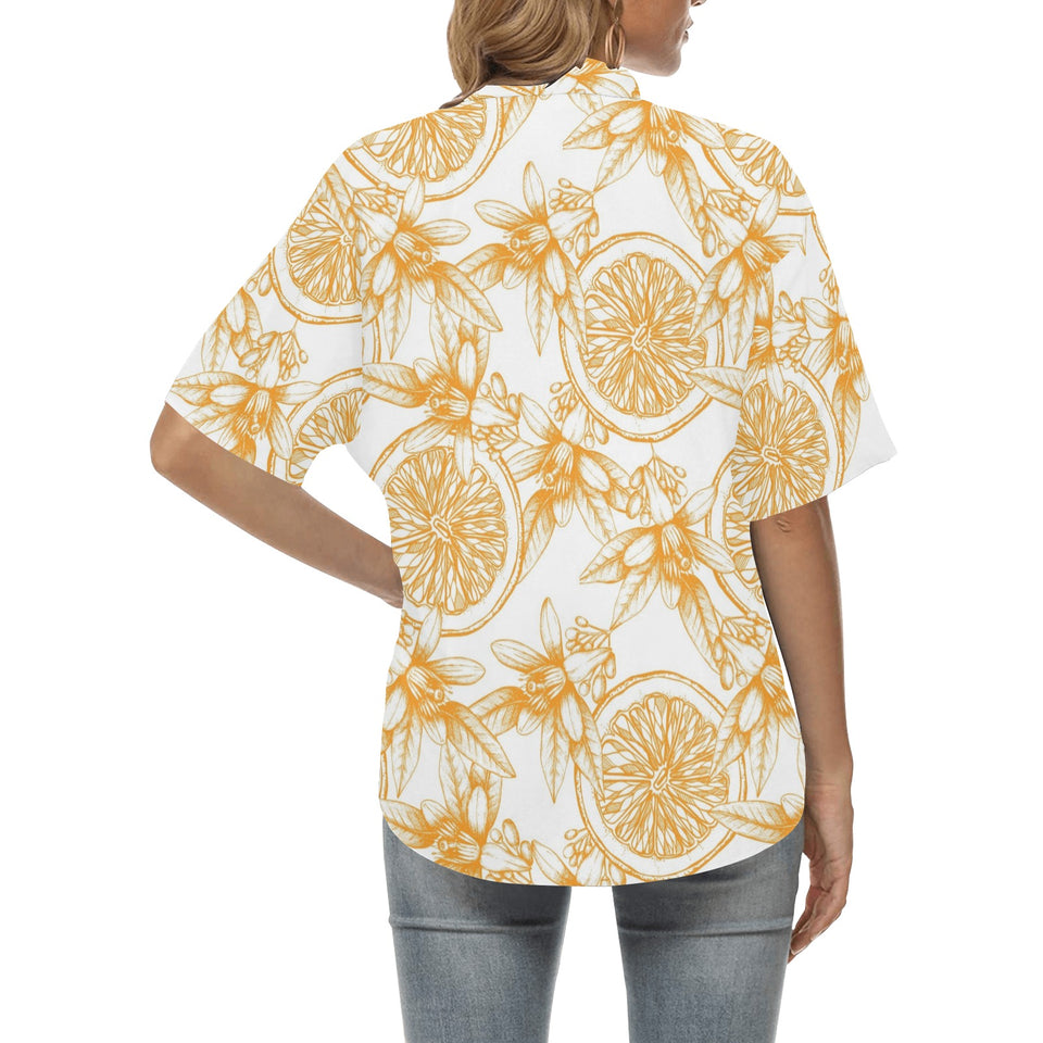 hand drawn orange fruit pattern Women's All Over Print Hawaiian Shirt
