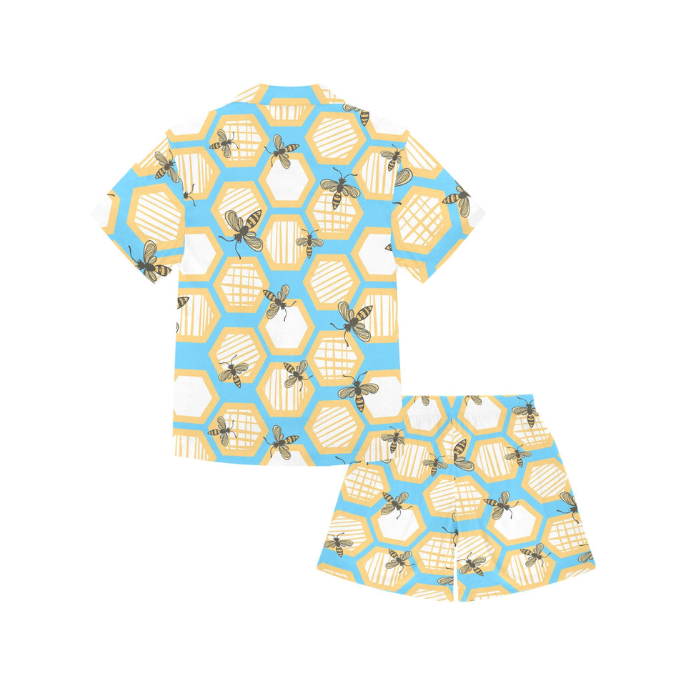 Bee honeycomb pattern Kids' Boys' Girls' V-Neck Short Pajama Set