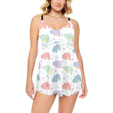 Hippopotamus Pattern Print Design 03 Chest Sexy Pleated Two Piece Swim Dress