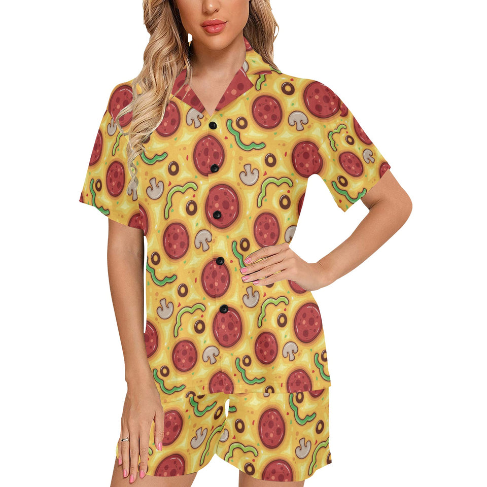 Pizza texture pattern Women's V-Neck Short Pajama Set