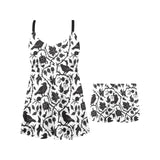 Crow dark floral pattern Chest Sexy Pleated Two Piece Swim Dress