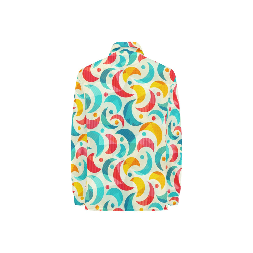 Colorful moon pattern Women's Long Sleeve Polo Shirt