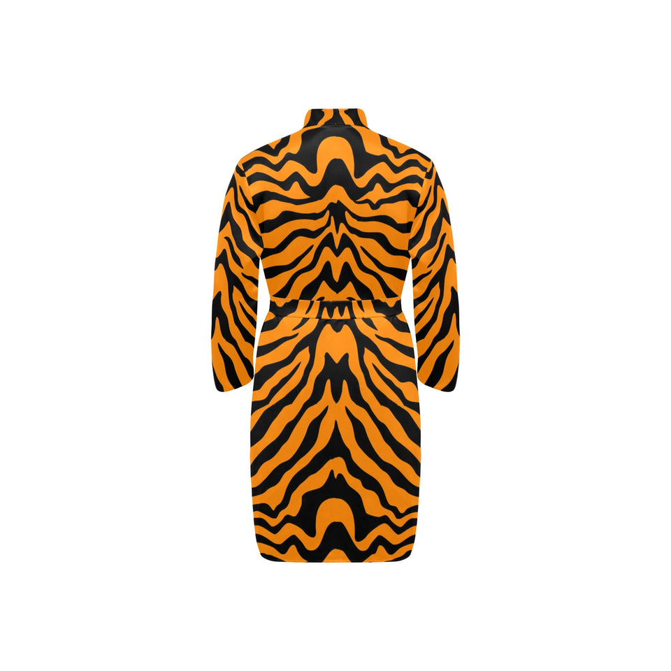Bengal tigers skin print pattern Men's Long Sleeve Belted Night Robe