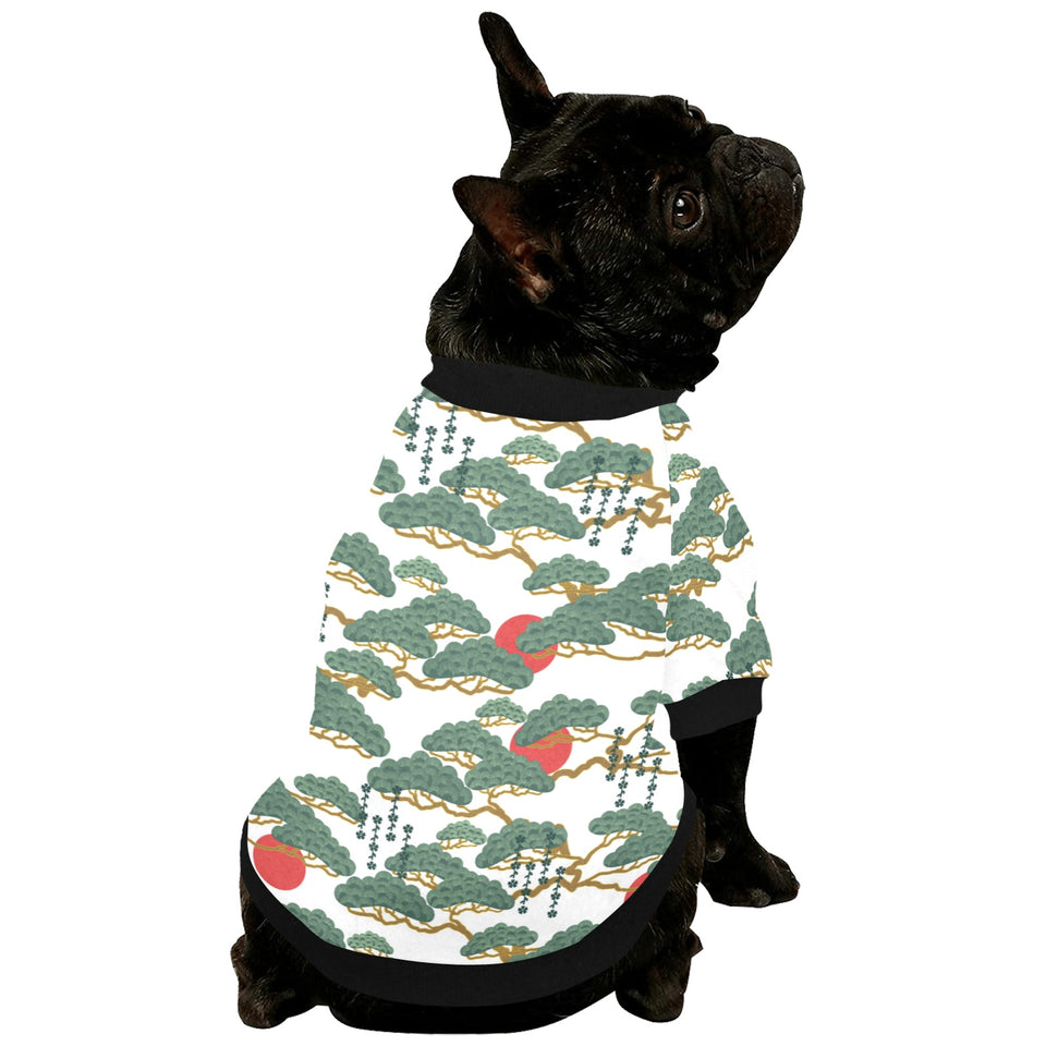 Bonsai red sun japanese pattern All Over Print Pet Dog Round Neck Fuzzy Shirt