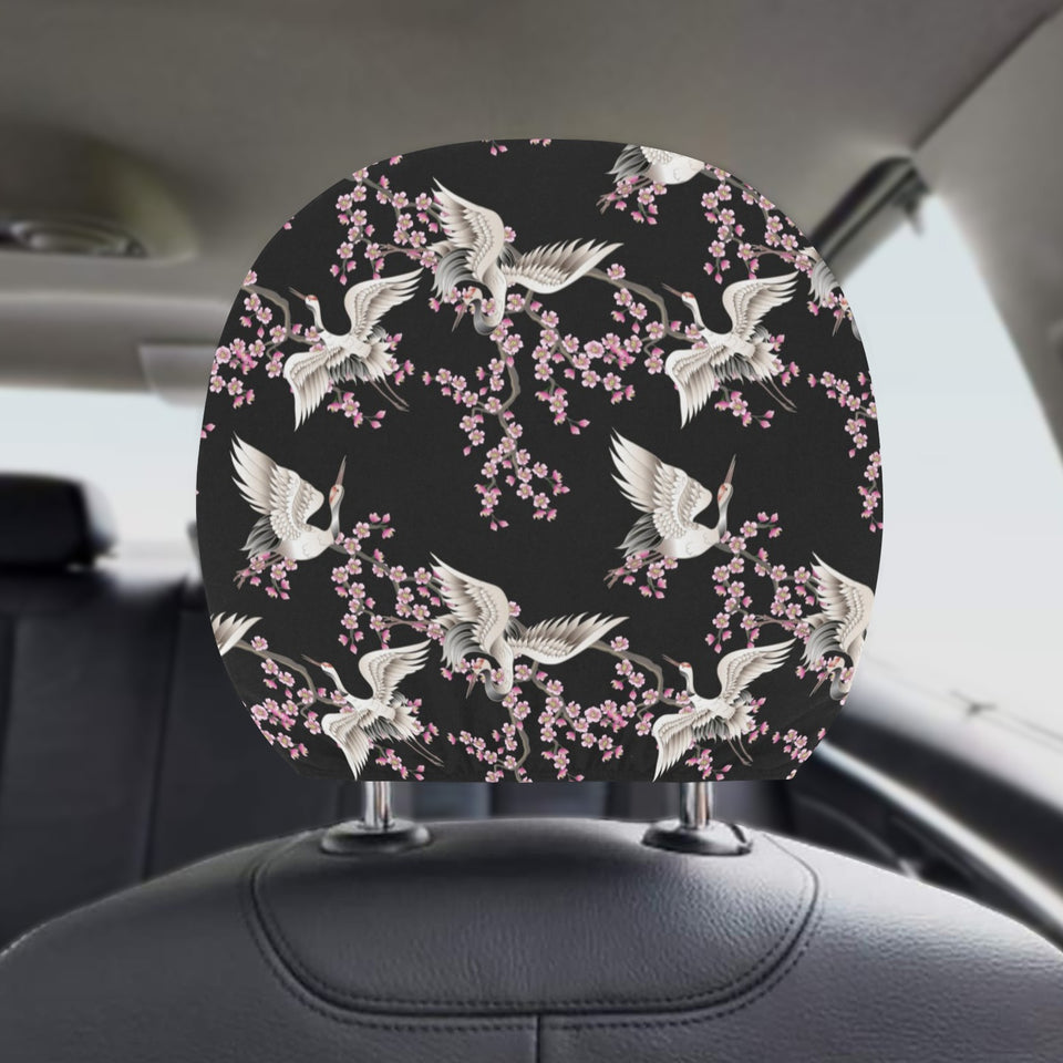 Japanese crane pink sakura pattern Car Headrest Cover