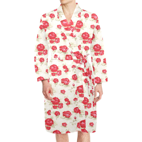 Rose Pattern Print Design 01 Men's Long Sleeve Belted Night Robe