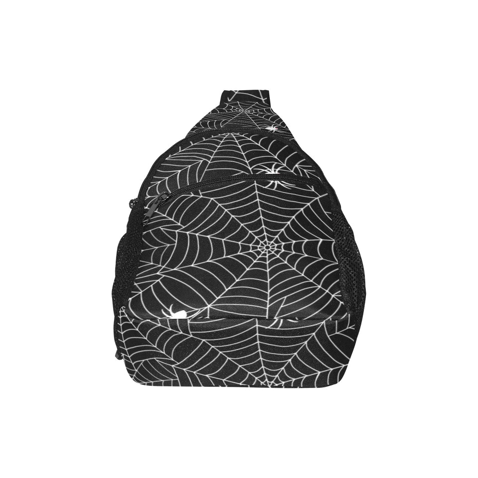 Spider web design pattern Black background white c All Over Print Chest Bag