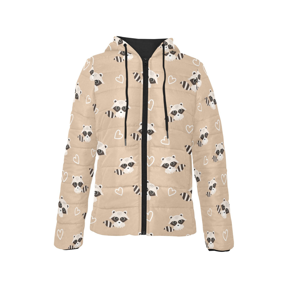 Cute raccoon heart pattern Women's Padded Hooded Jacket