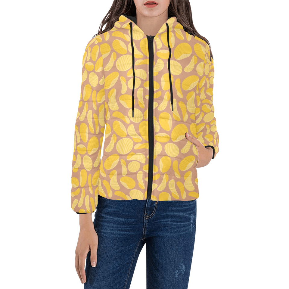 Potato Chips Pattern Print Design 01 Women's Padded Hooded Jacket