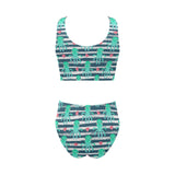 Cute octopuses heart striped background Chest Bowknot High Waisted Bikini Swimsuit