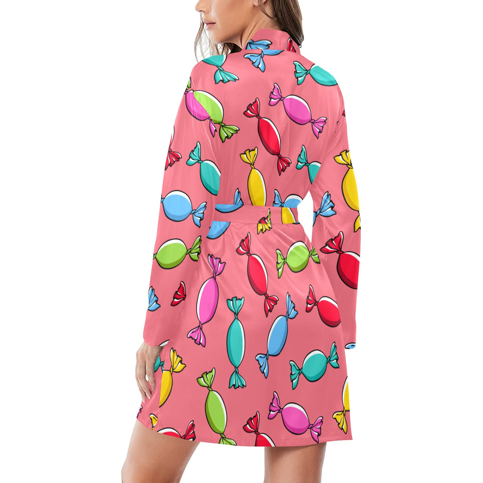 Colorful wrapped candy pattern Women's Long Sleeve Belted Night Robe