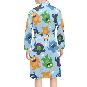 Alien Pattern Print Design 04 Men's Long Sleeve Belted Night Robe