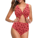 Ostrich Pattern Print Design 03 Chest Bowknot High Waisted Bikini Swimsuit