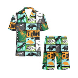 dinosaurs print pattern Men's V-Neck Short Pajama Set