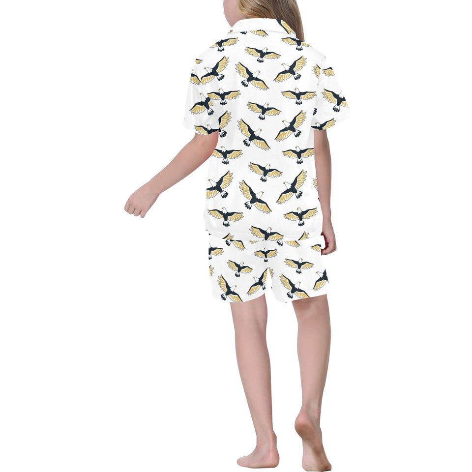 Eagle Pattern Print Design 03 Kids' Boys' Girls' V-Neck Short Pajama Set