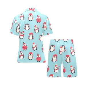 Cute penguin christmas design pattern Men's V-Neck Short Pajama Set