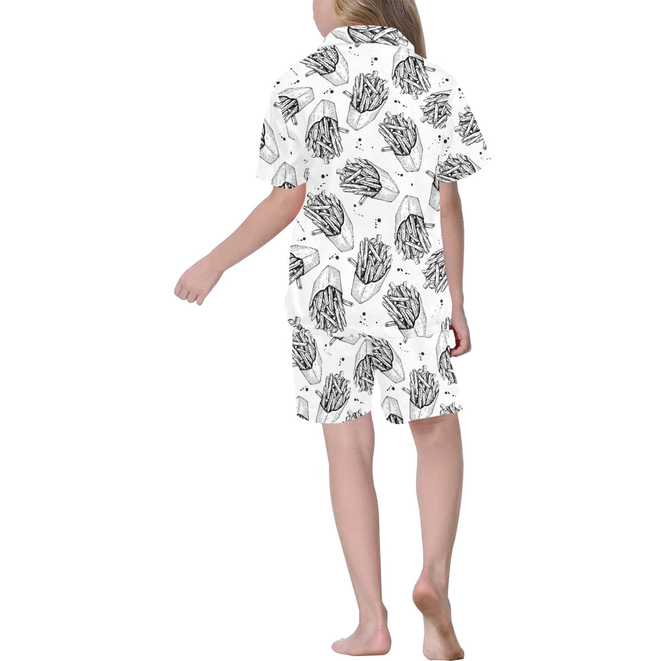 Hand drawn french fries pattern Kids' Boys' Girls' V-Neck Short Pajama Set