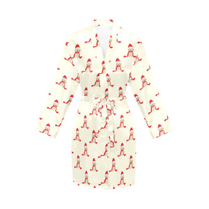 Golden Retriever Pattern Print Design 01 Women's Long Sleeve Belted Night Robe