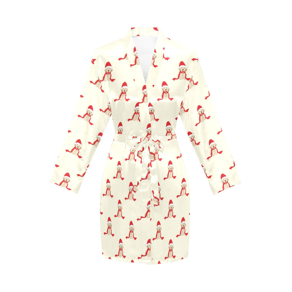 Golden Retriever Pattern Print Design 01 Women's Long Sleeve Belted Night Robe