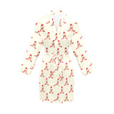 Golden Retriever Pattern Print Design 01 Women's Long Sleeve Belted Night Robe