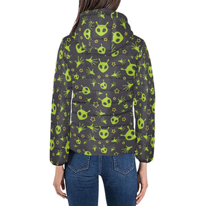 Alien Pattern Print Design 02 Women's Padded Hooded Jacket