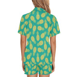 Pineapples pattern green background Women's V-Neck Short Pajama Set