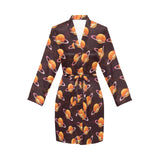 Hamburger Pattern Print Design 05 Women's Long Sleeve Belted Night Robe