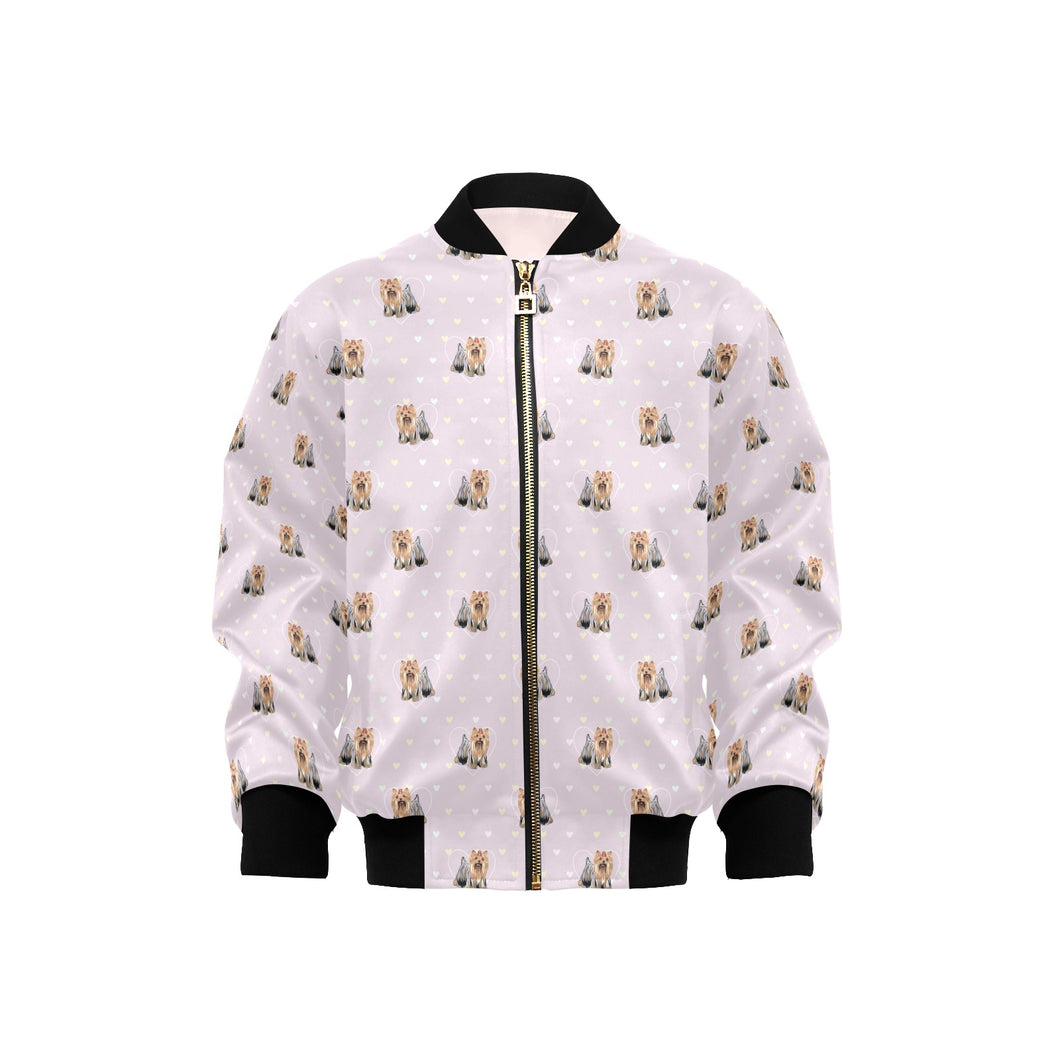Yorkshire Terrier Pattern Print Design 02 Kids' Boys' Girls' Bomber Jacket