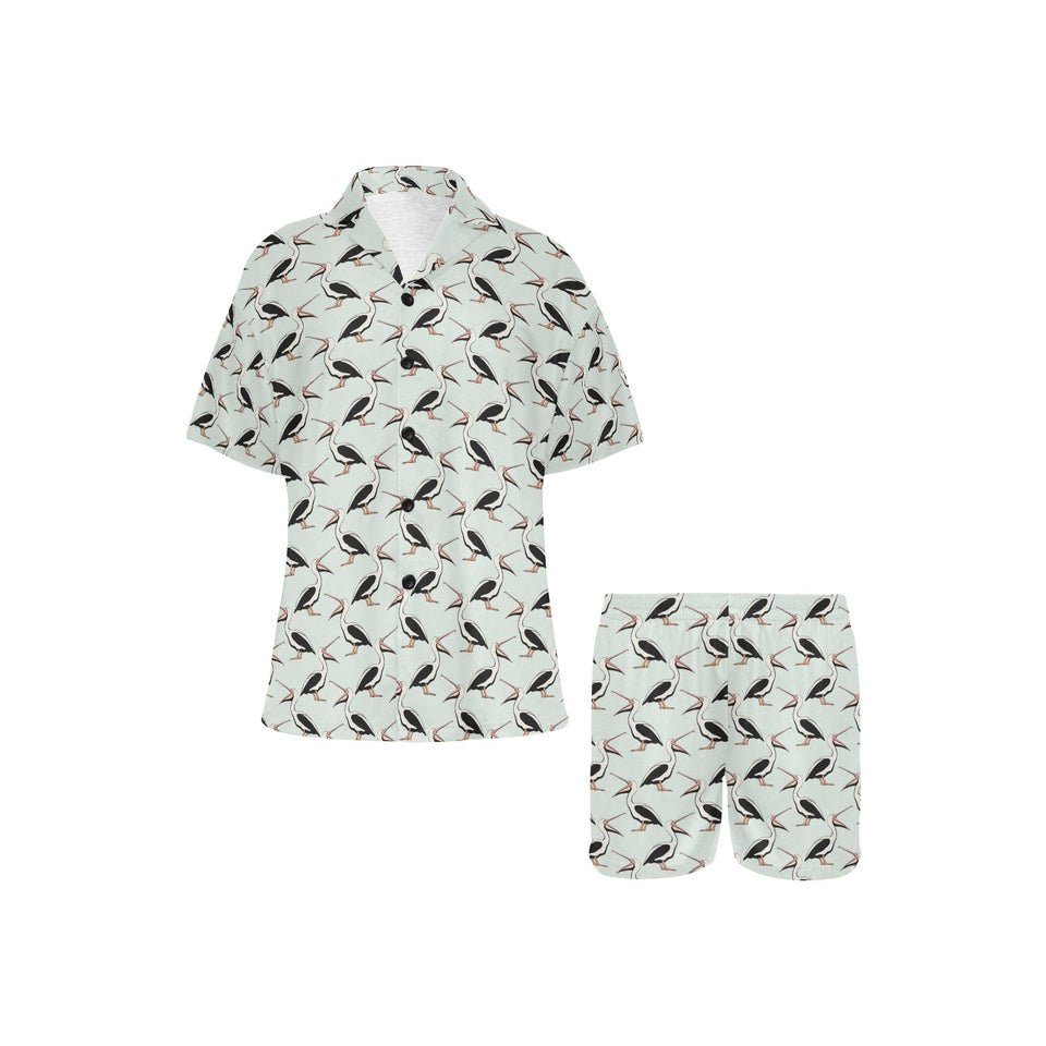 Pelican Pattern Print Design 02 Women's V-Neck Short Pajama Set