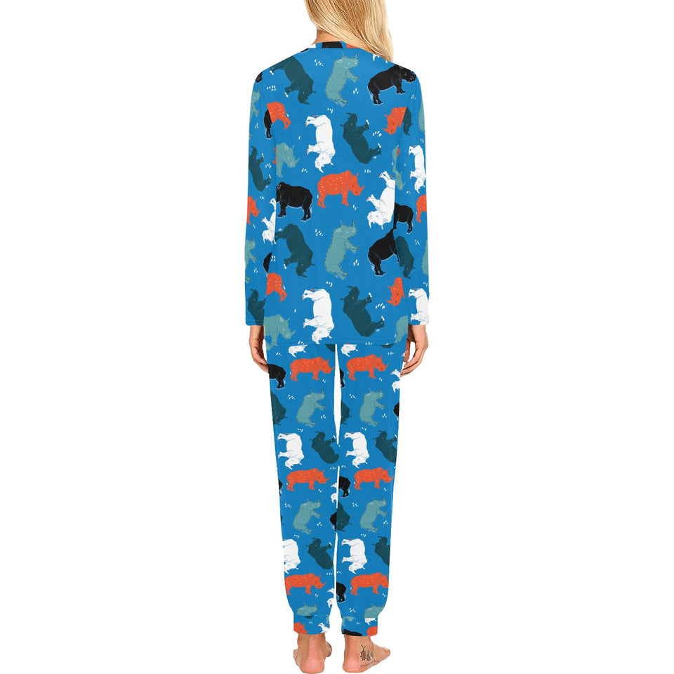 Colorful rhino pattern Women's All Over Print Pajama Set