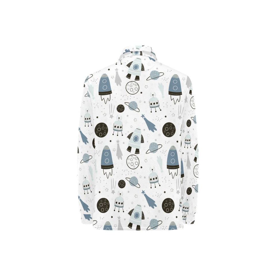 Hand drawn space elements space rocket star planet Women's Long Sleeve Polo Shirt