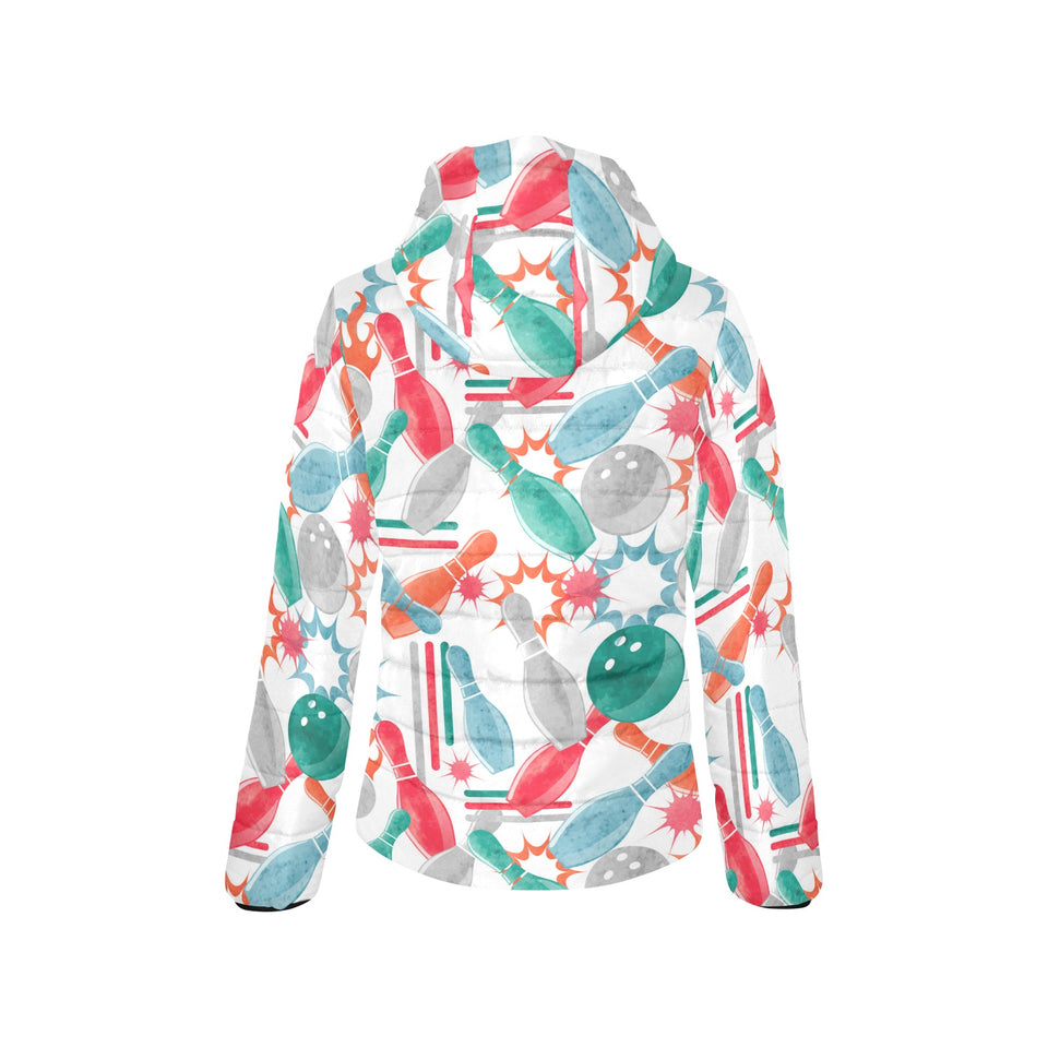 Watercolor bowling pattern Women's Padded Hooded Jacket