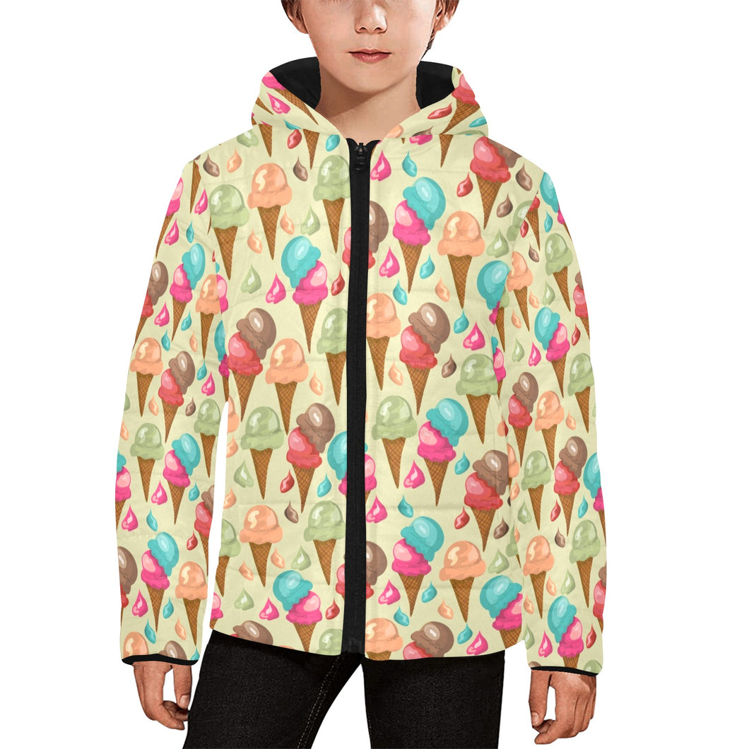 Colorful ice cream pattern Kids' Boys' Girls' Padded Hooded Jacket
