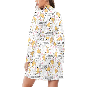 Greyhound Pattern Print Design 03 Women's Long Sleeve Belted Night Robe