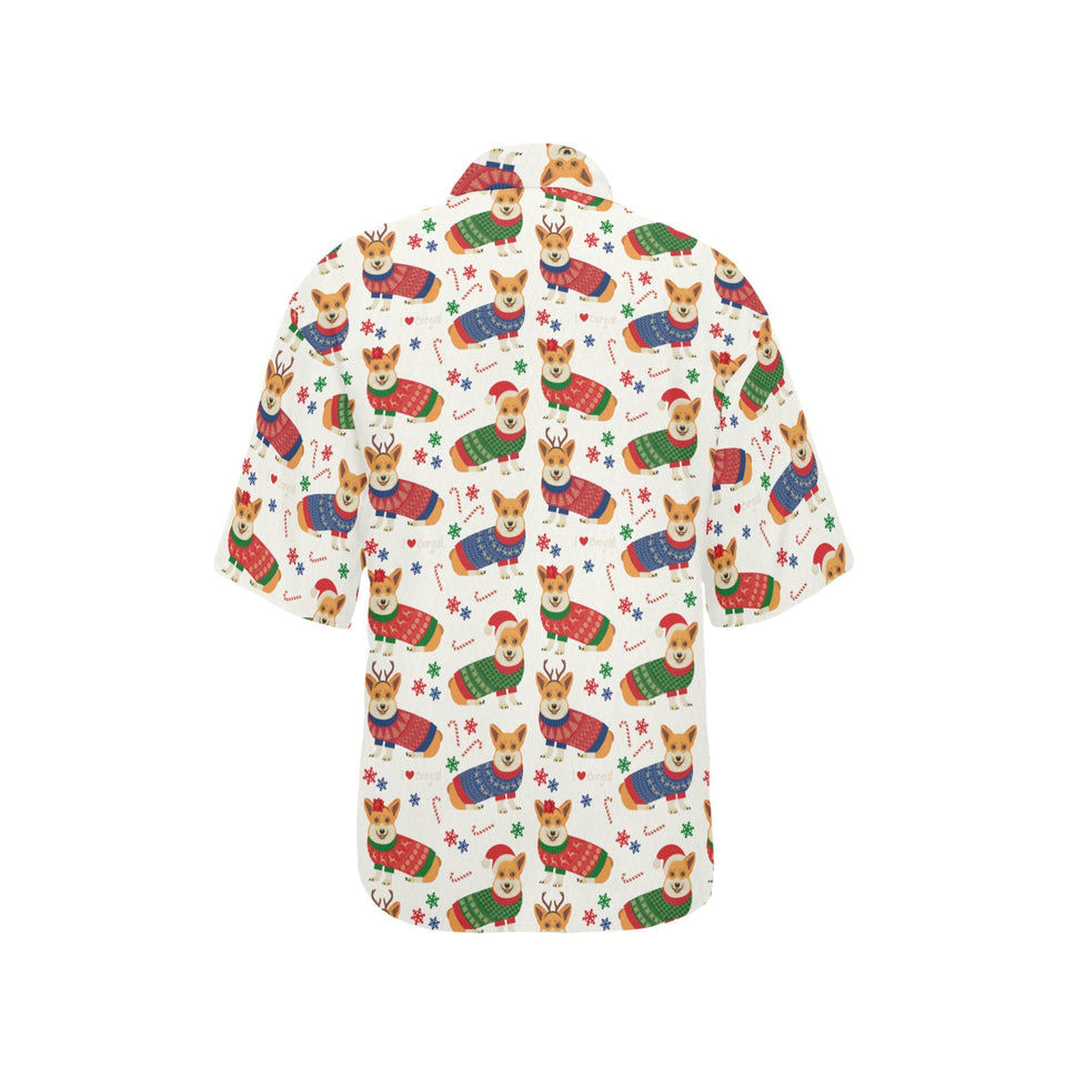 Corgi Christmas Pattern Women's All Over Print Hawaiian Shirt