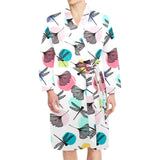 Dragonflies ginkgo leaves pattern Men's Long Sleeve Belted Night Robe