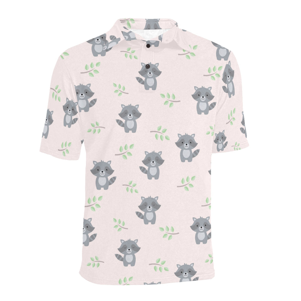 cute raccoons leaves pattern Men's All Over Print Polo Shirt